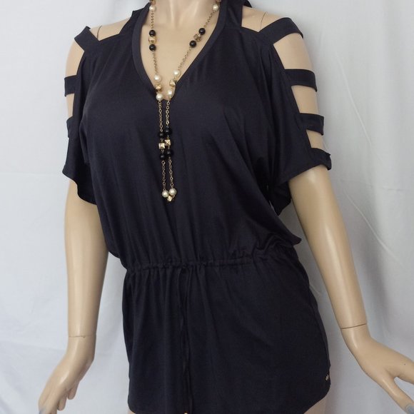 Nwt Anthropologie PilyQ Midnight Peek A Boo Shoulder Dress Sz L Very SEXY! - Picture 3 of 10